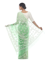 Load image into Gallery viewer, Seva Chikan Hand Embroidered Green Georgette Lucknowi Saree-SCL2451