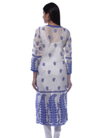 Load image into Gallery viewer, Seva Chikan Hand Embroidered White Chanderi Silk Lucknowi Chikan Kurti-SCL0248
