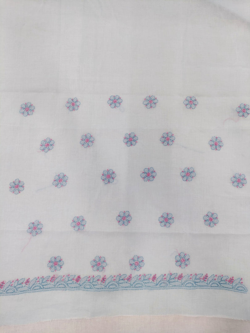 Seva Chikan Hand Embroidered Blue/Pink Terivoil Cotton Lucknowi Chikankari Unstitched Suit Piece-SEV15002