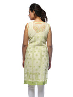 Load image into Gallery viewer, Seva Chikan Hand Embroidered Light Green Cotton Lucknowi Chikan Kurti-SCL0610