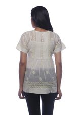 Load image into Gallery viewer, Seva Chikan Hand Embroidered Lemon Cotton Lucknowi Chikankari Short Top- SCL0157