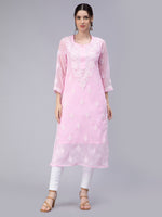 Load image into Gallery viewer, Seva Chikan Hand Embroidered Georgette Chikankari Kurta With Matching Slip