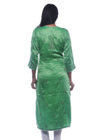 Load image into Gallery viewer, Seva Chikan Hand Embroidered Dark Green Silk Lucknowi Chikan Kurti-SCL0279