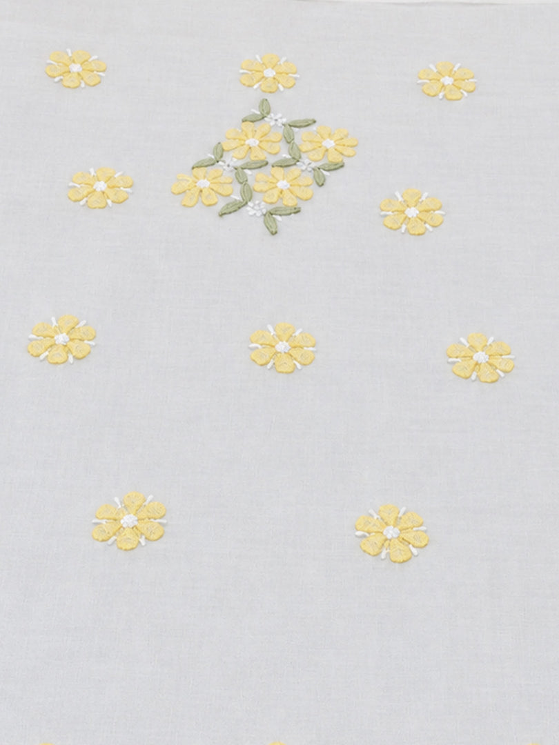 Seva Chikan Hand Embroidered White Terivoil Cotton Lucknowi Chikankari Unstitched Suit Piece-SEV15013