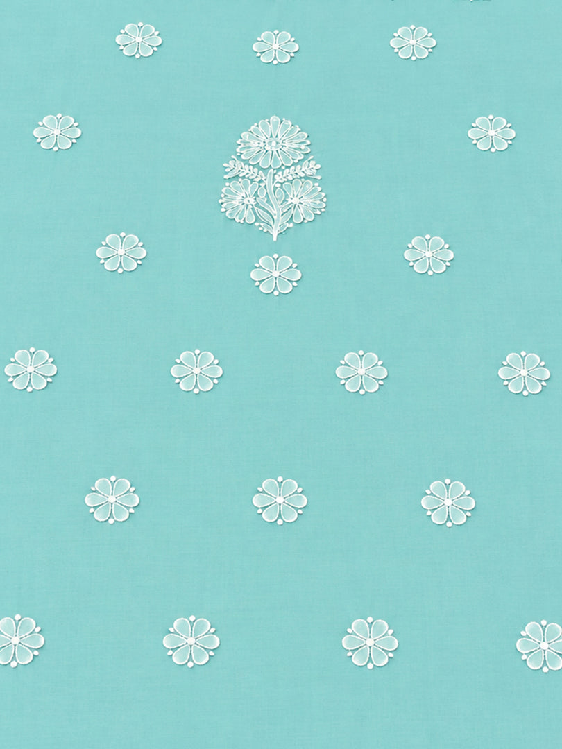 Seva Chikan Hand Embroidered Sea Green Cotton Lucknowi Chikankari Unstitched Suit Piece-SEV15031