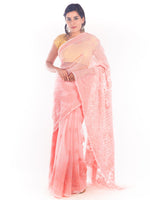 Load image into Gallery viewer, Seva Chikan Hand Embroidered Peach Georgette Lucknowi Saree-SCL1181