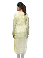 Load image into Gallery viewer, Seva Chikan Hand Embroidered Lemon Cotton Lucknowi Chikan Kurti-SCL0614