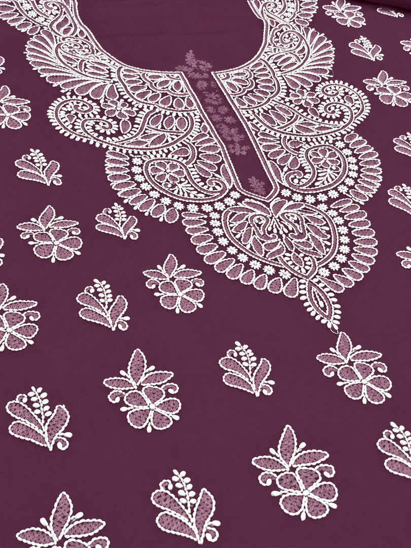 Seva Chikan Hand Embroidered Wine Georgette Lucknowi Chikankari Unstitched Suit Piece-SEV15046