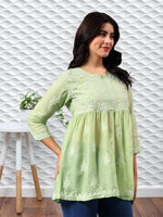 Load image into Gallery viewer, Seva Chikan Hand Embroidered Terivoil Cotton Lucknowi Chikan Top