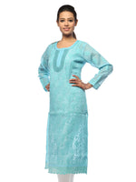 Load image into Gallery viewer, Seva Chikan Hand Embroidered Blue Cotton Lucknowi Chikan Kurta-SCL0662