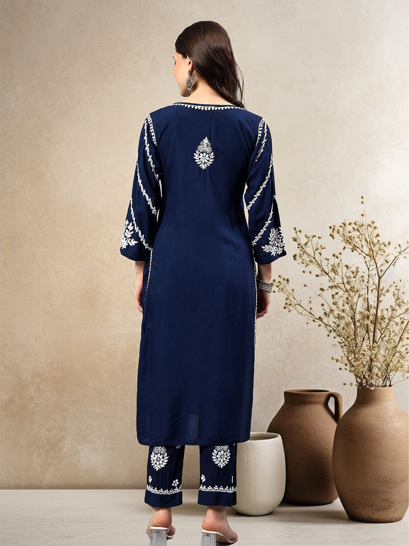 Seva Chikan Hand Embroidered Rayon Lucknowi Chikankari Kurta Set