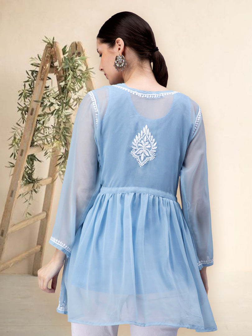 Seva Chikan Hand Embroidered Georgette Lucknowi Chikankari Top With Slip