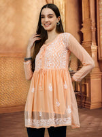 Load image into Gallery viewer, Seva Chikan Hand Embroidered Georgette Lucknowi Chikankari Top With Slip