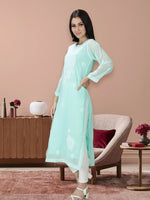 Load image into Gallery viewer, Seva Chikan Hand Embroidered  Georgette Lucknowi Chikankari kurta with Slip