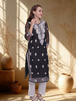 Load image into Gallery viewer, Seva Chikan Hand Embroidered Georgette Lucknowi Chikankari Kurta With Slip
