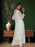 Load image into Gallery viewer, Seva Chikan Hand Embroidered Off-White Georgette Lucknowi Chikan Kurti SCL1070
