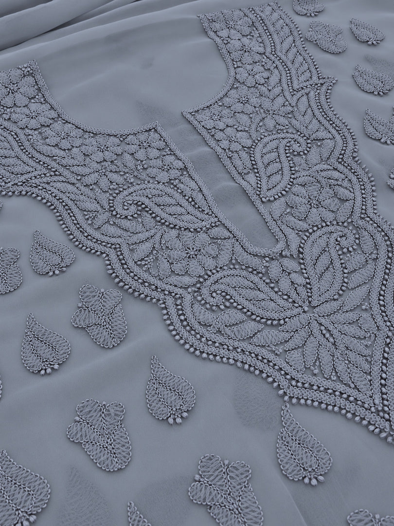 Seva Chikan Hand Embroidered Grey Georgette Lucknowi Chikankari Unstitched Suit Piece-SEV15035