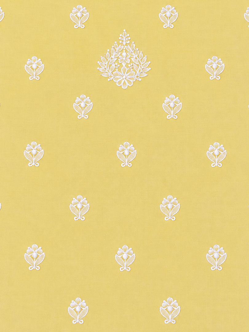 Seva Chikan Hand Embroidered Yellow Terivoil Cotton Lucknowi Chikankari Unstitched Suit Piece-SCL13141