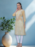 Load image into Gallery viewer, Seva Chikan Hand Embroidered Terivoil Cotton Lucknowi Chikan Kurti