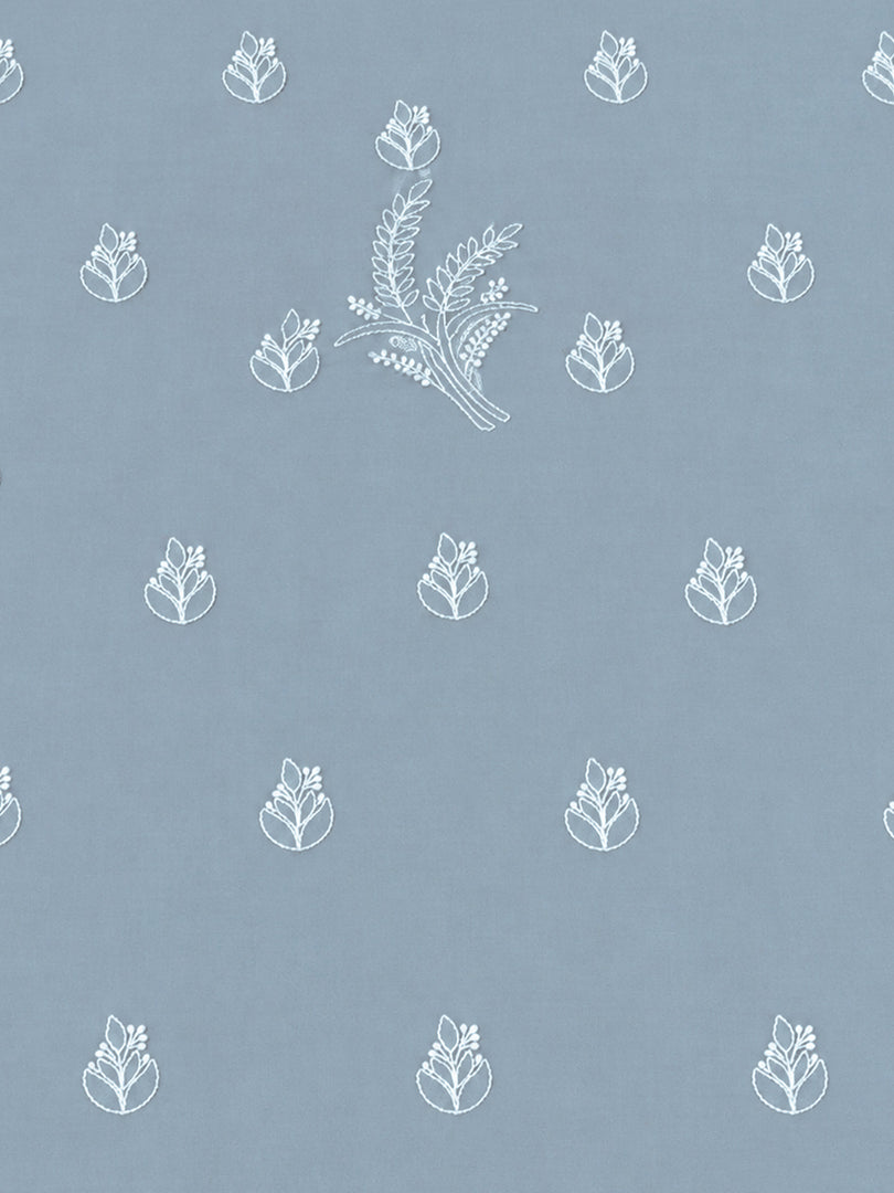 Seva Chikan Hand Embroidered Grey Terivoil Cotton Lucknowi Chikankari Unstitched Suit Piece-SCL13140