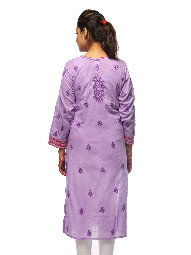 Seva Chikan Hand Embroidered Purple Cotton Lucknowi Chikan Kurti-SCL0622