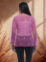 Load image into Gallery viewer, Seva Chikan Hand Embroidered Pink Georgette Lucknowi Chikankari Short Top SCL0163
