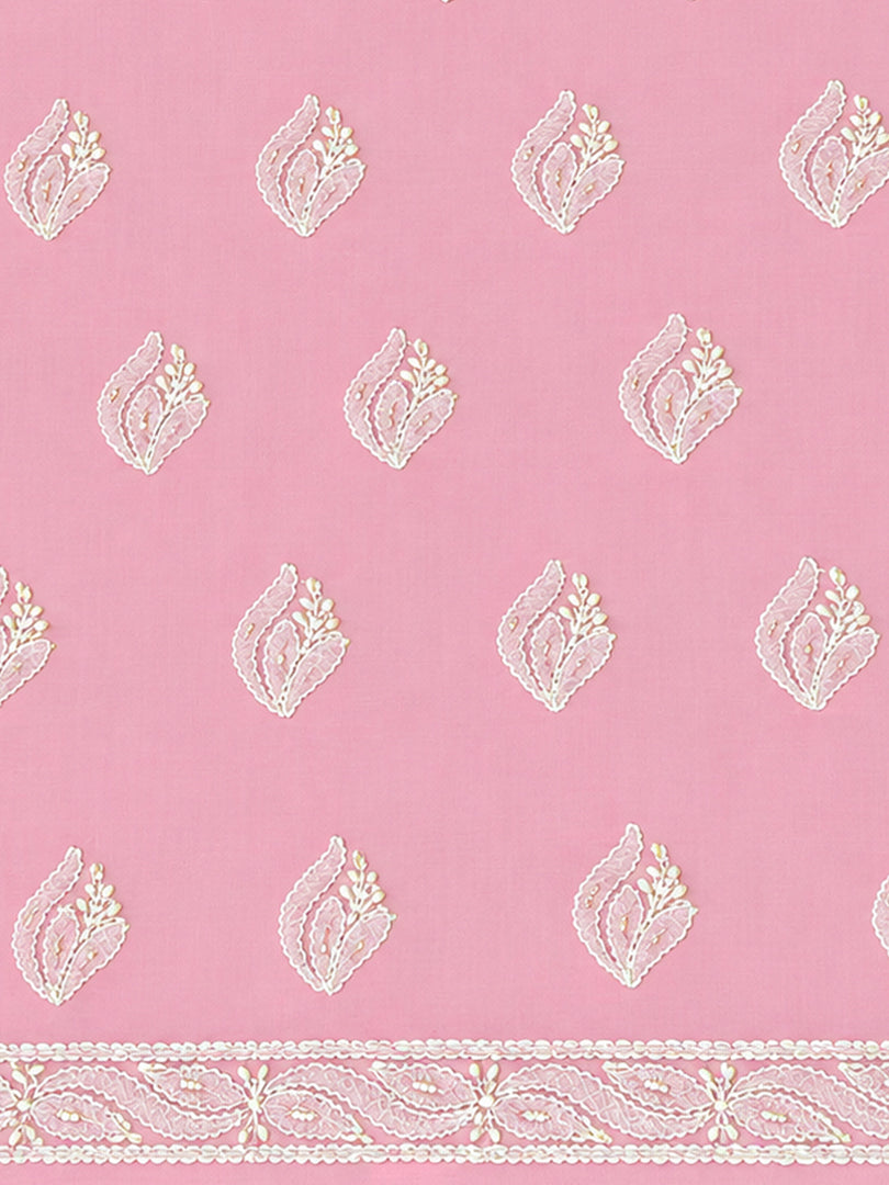 Seva Chikan Hand Embroidered Pink Cotton Lucknowi Chikankari Unstitched Suit Piece-SEV15030