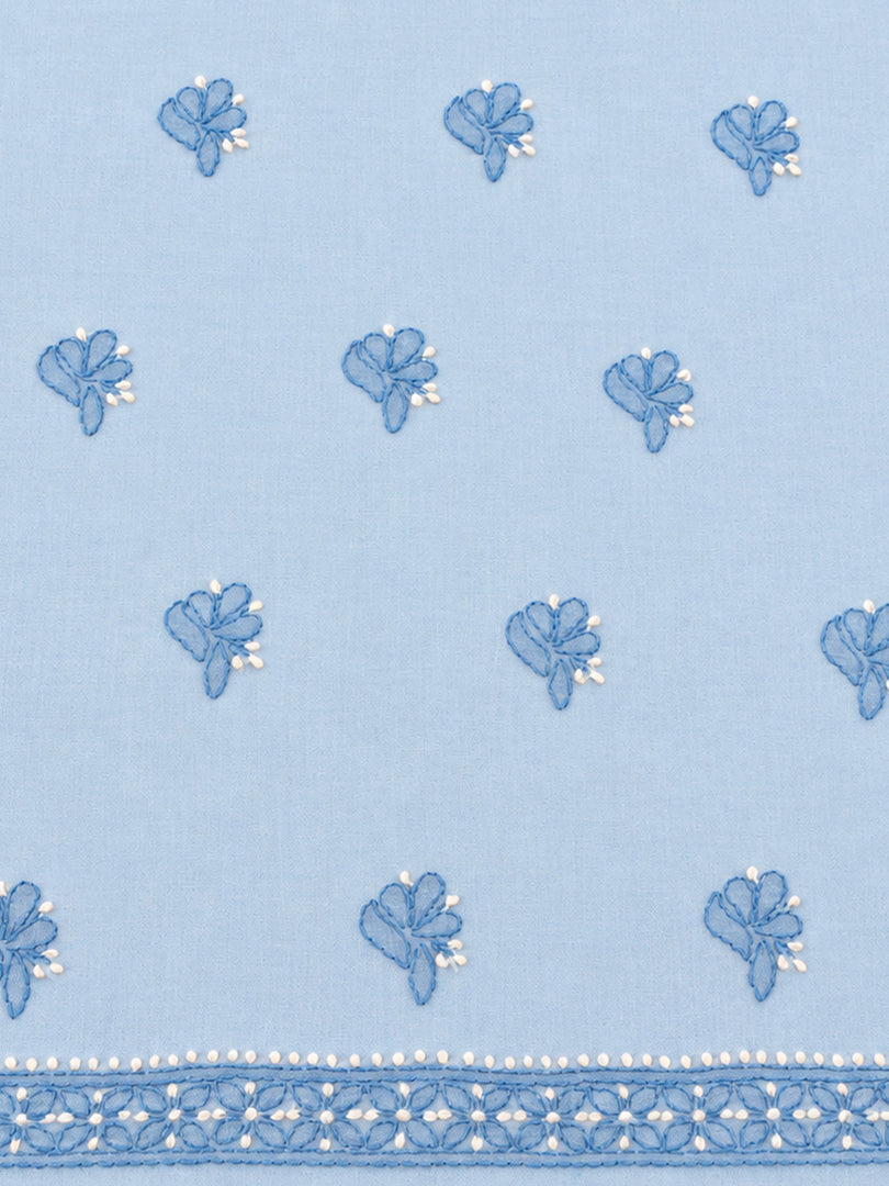 Seva Chikan Hand Embroidere Blue Terivoil Cotton Lucknowi Chikankari Unstitched Suit Piece-SEV15022