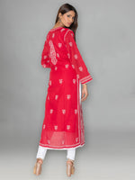 Load image into Gallery viewer, Seva Chikan Hand Embroidered Red Cotton Lucknowi Chikankari Kurta-SCL0982
