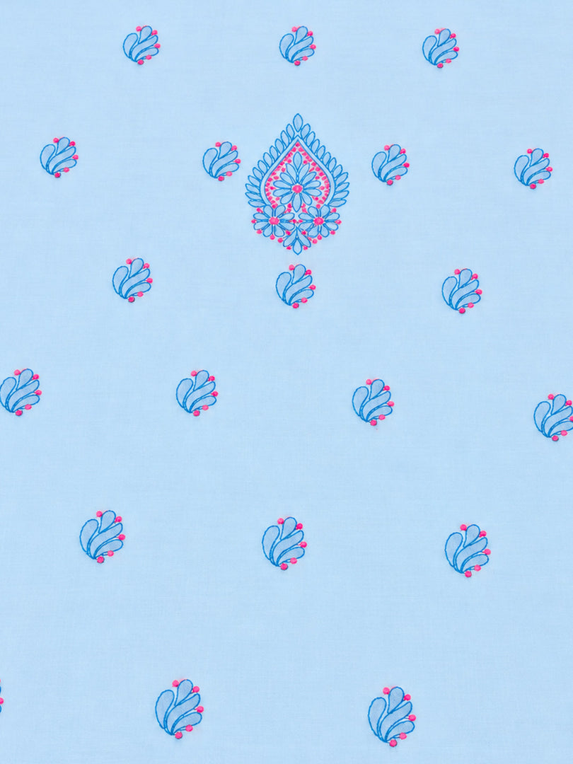 Seva Chikan Hand Embroidere Blue Terivoil Cotton Lucknowi Chikankari Unstitched Suit Piece-SEV15027