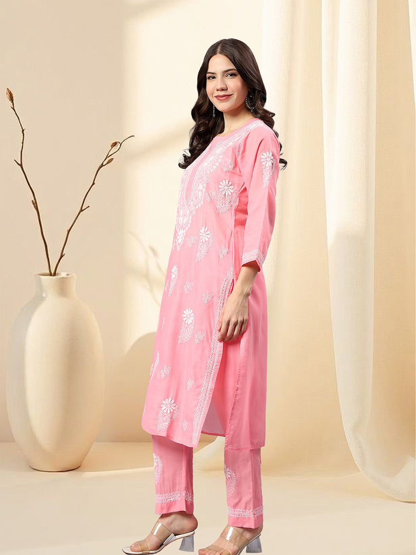 Seva Chikan Hand Embroidered Cotton Lucknowi Chikankari Kurta Set