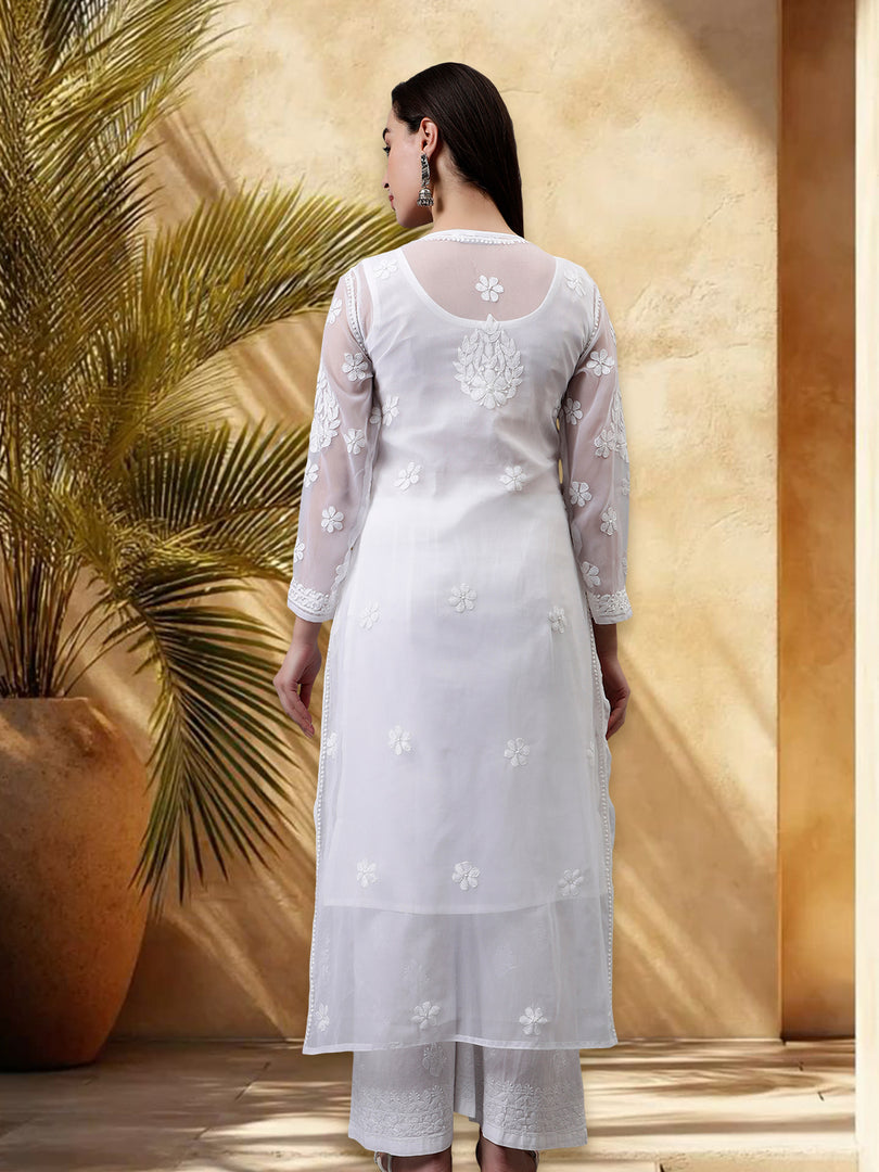 Seva Chikan Hand Embroidered Georgette Chikankari Kurta With Matching Slip