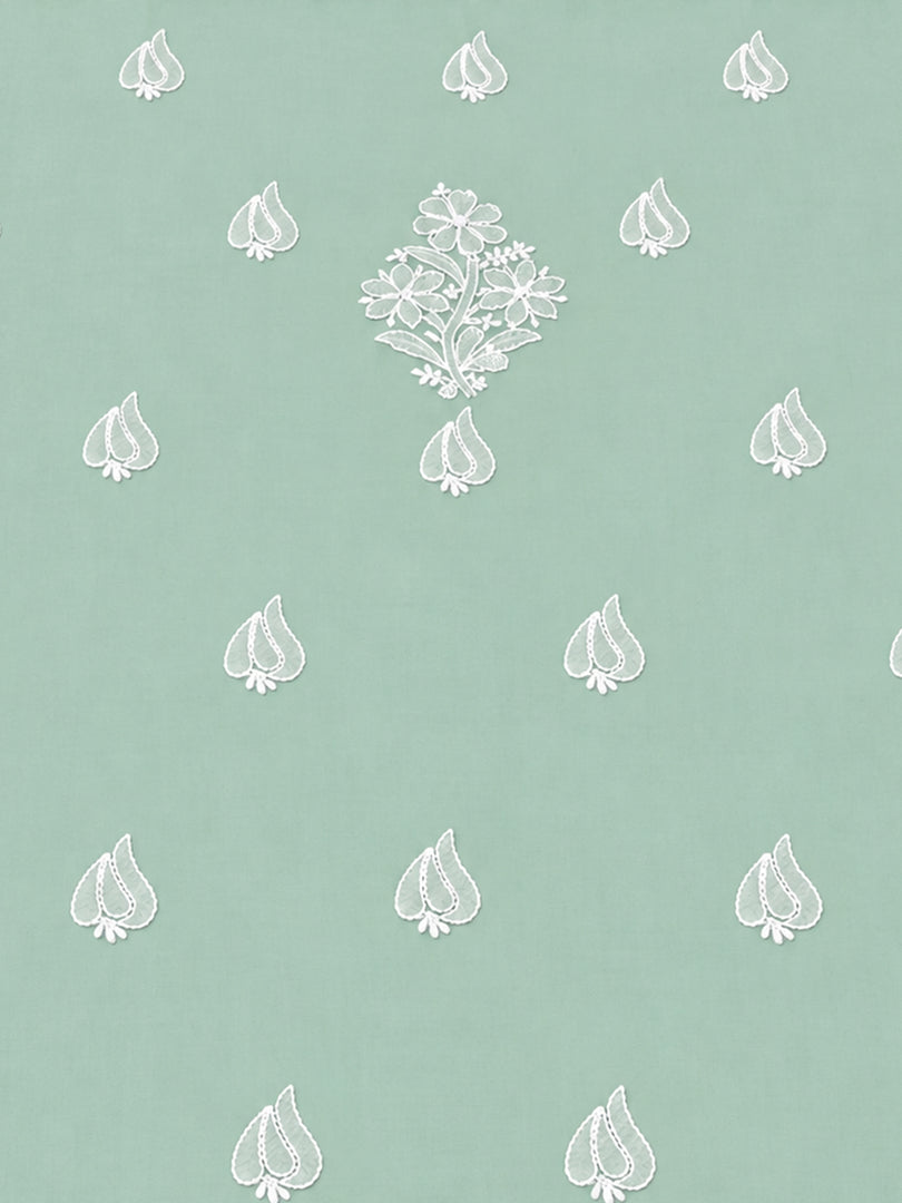 Seva Chikan Hand Embroidered Sea Green Cotton Lucknowi Chikankari Unstitched Suit Piece-SEV15037