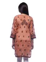 Load image into Gallery viewer, Seva Chikan Hand Embroidered Brown Cotton Lucknowi Chikan Kurti-SCL0315