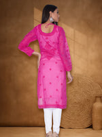 Load image into Gallery viewer, Seva Chikan Hand Embroidered Magenta Cotton Lucknowi Chikan Kurti SCL1065
