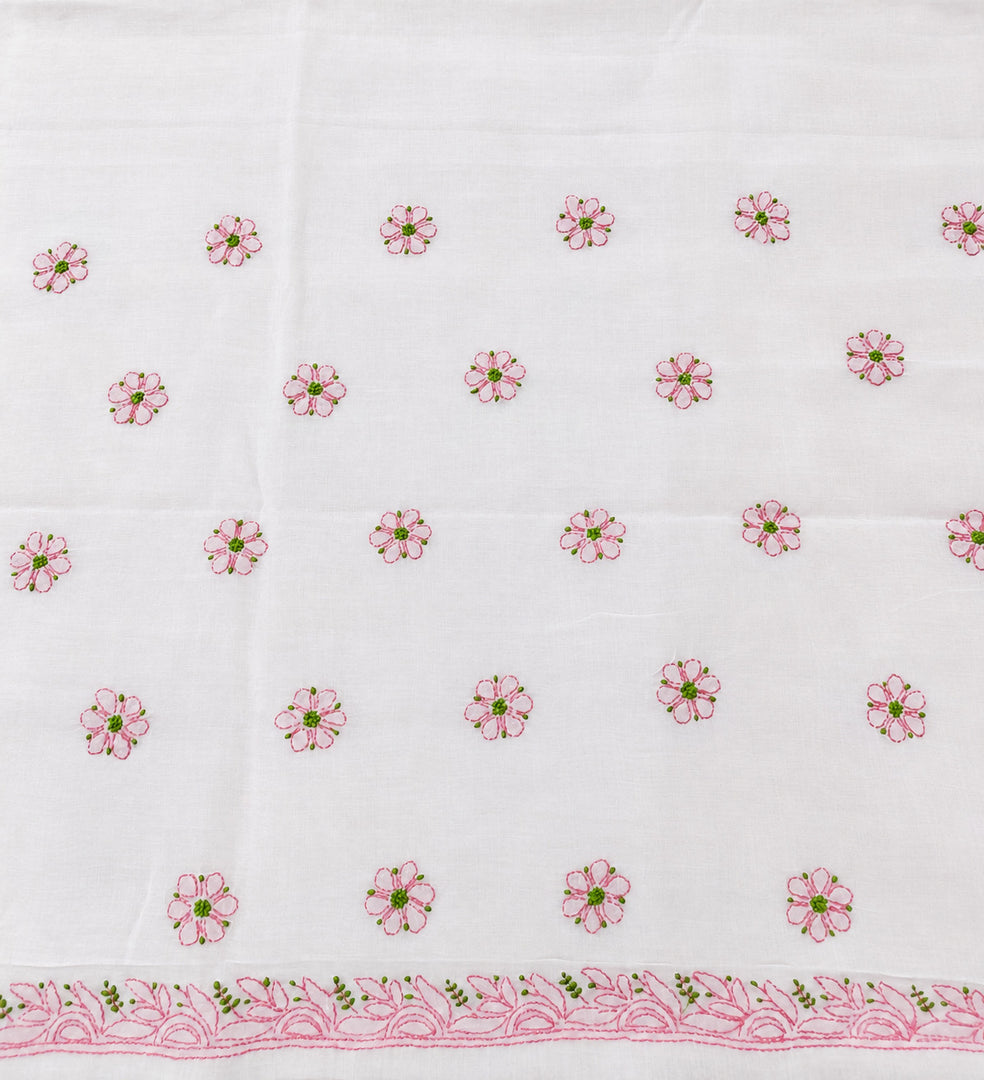 Seva Chikan Hand Embroidered Pink Cotton Lucknowi Chikankari Unstitched Suit Piece-SEV15000