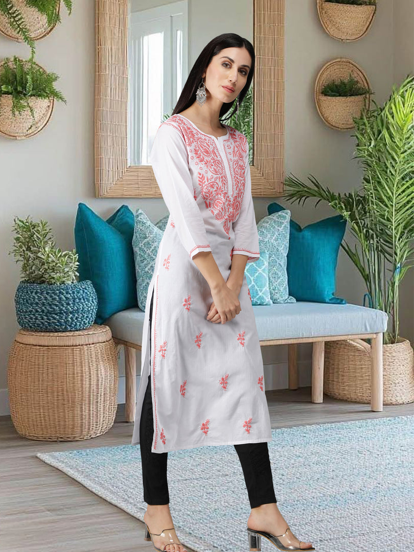 Seva Chikan Hand Embroidered White Cotton Lucknowi Chikankari Kurta