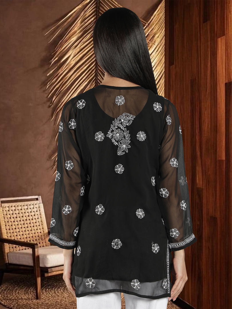 Seva Chikan Hand Embroidered  Georgette Lucknowi Chikan Top With Slip