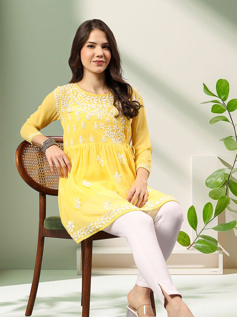 Seva Chikan Hand Embroidered Georgette Lucknowi Chikan Top