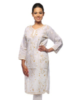 Load image into Gallery viewer, Seva Chikan Hand Embroidered Cream Cotton Lucknowi Chikan Kurta-SCL0667