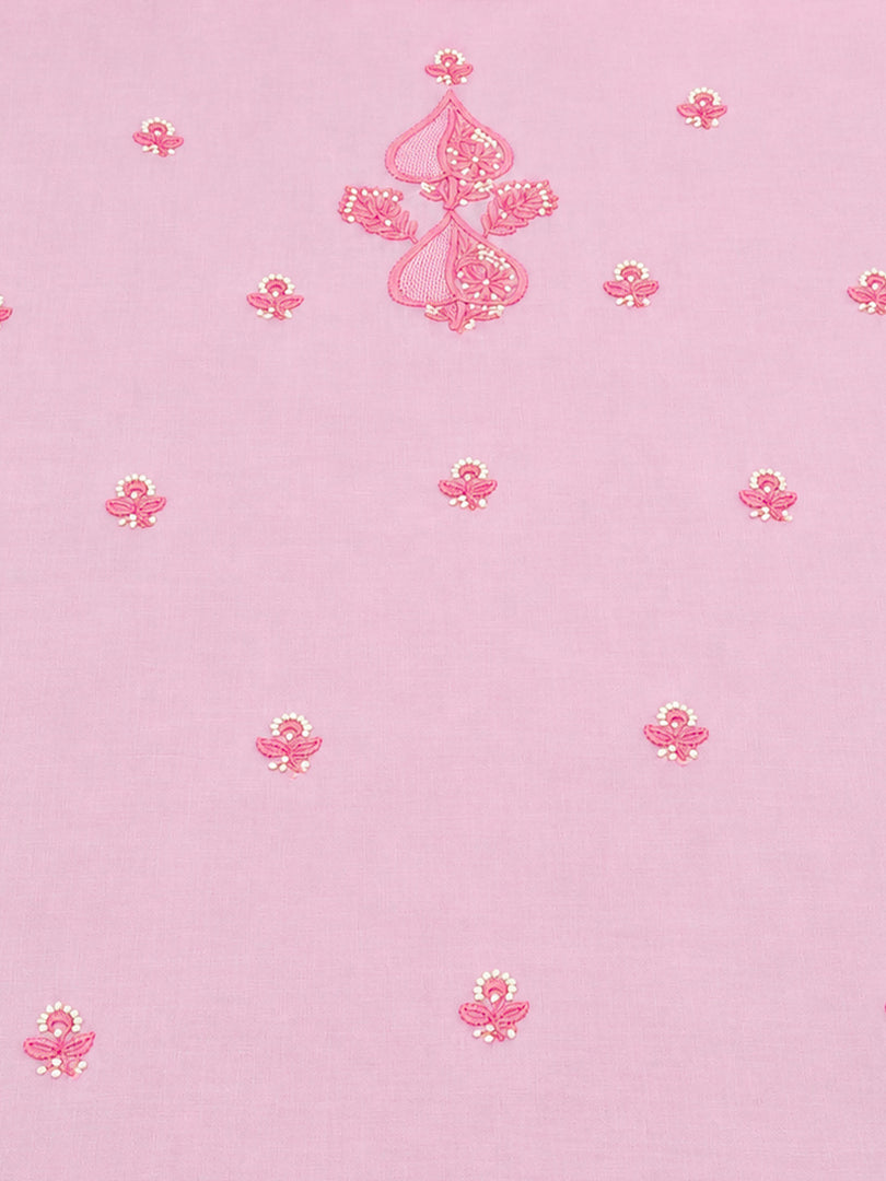 Seva Chikan Hand Embroidere Pink Terivoil Cotton Lucknowi Chikankari Unstitched Suit Piece-SEV15018