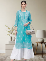 Load image into Gallery viewer, Seva Chikan Hand Embroidered Georgette Chikankari Kurta With Matching Slip
