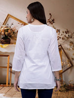 Load image into Gallery viewer, Seva Chikan Hand Embroidered White Cotton Lucknowi Chikankari Top SCL9106