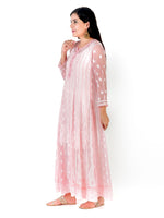 Load image into Gallery viewer, Seva Chikan Hand Embroidered Peach Georgette Lucknowi Chikankari Anarkali-SCL1321