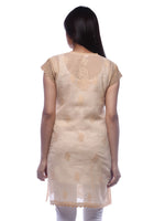 Load image into Gallery viewer, Seva Chikan Hand Embroidered Beige Cotton Lucknowi Chikan Top-SCL0334
