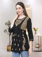 Load image into Gallery viewer, Seva Chikan Hand Embroidered  Black Cotton Lucknowi Chikankari Top