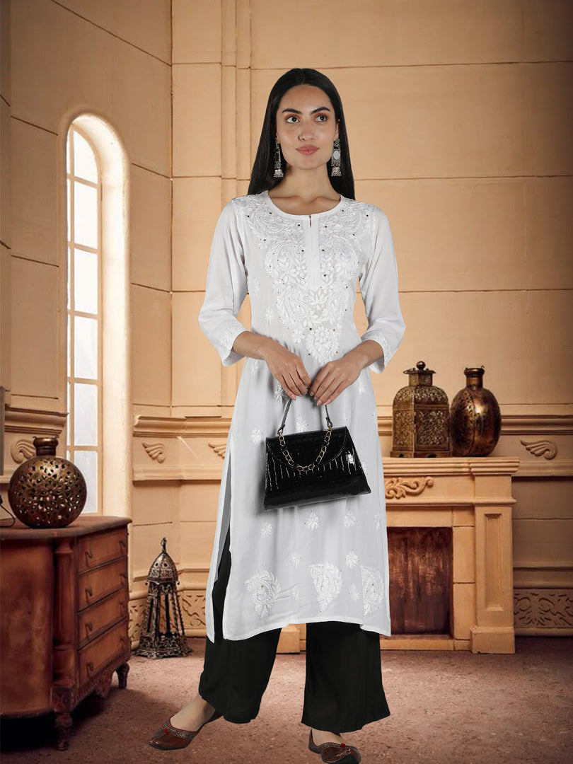 Seva Chikan Hand Embroidered Rayon Lucknowi Chikankari Kurta
