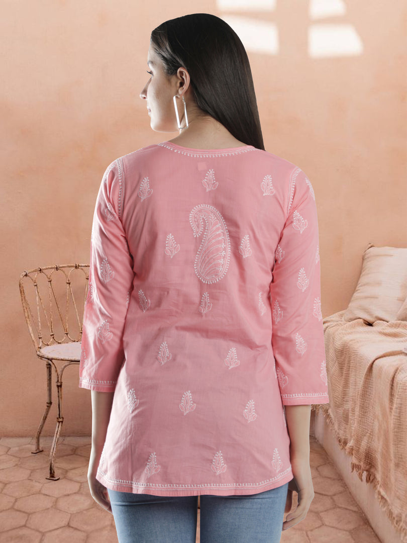 Seva Chikan Hand Embroidered Cotton Lucknowi Chikan Short Top