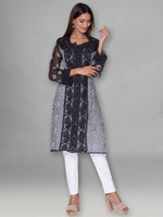 Load image into Gallery viewer, Seva Chikan Hand Embroidered Black Faux Georgette Lucknowi Chikankari Kurta-SCL0962