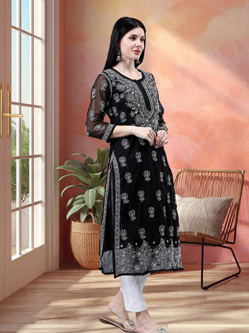 Seva Chikan Hand Embroidered Georgette Lucknowi Chikankari Kurta With Inner